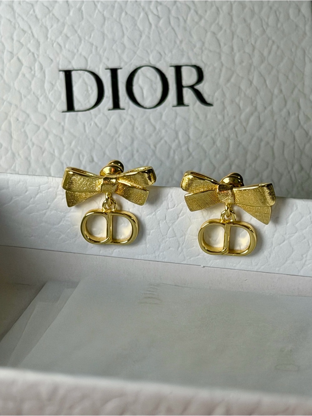 Dior CD Bow Earrings Gold-Finish Metal